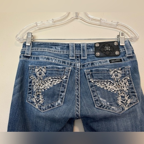 Miss Me Jeans Cross Angel Wings boot cut style Jp5117UR Blue cowgirl western 27 - Picture 8 of 11